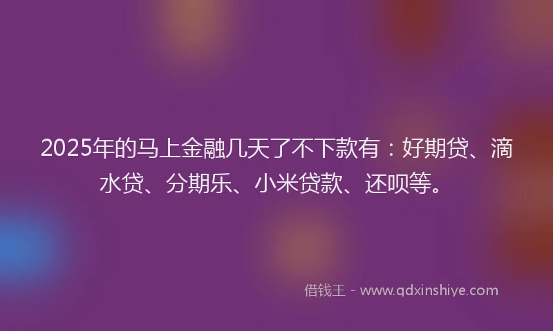2025年的马上金融几天了不下款有：好期贷、滴水贷、分期乐、小米贷款、还呗等。