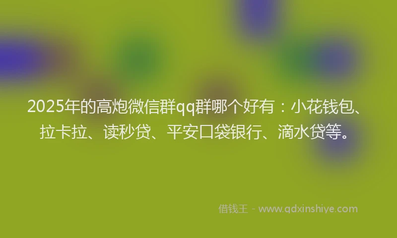2025年的高炮微信群qq群哪个好有：小花钱包、拉卡拉、读秒贷、平安口袋银行、滴水贷等。