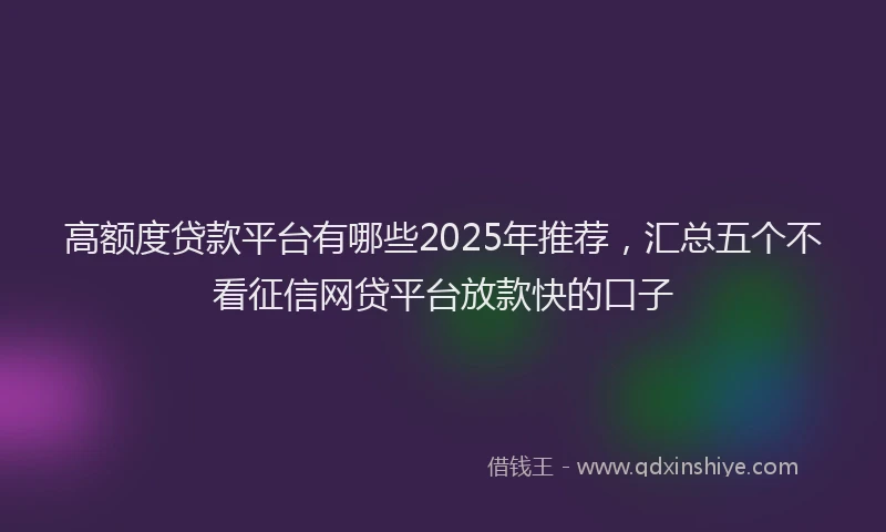 高额度贷款平台有哪些2025年推荐，汇总五个不看征信网贷平台放款快的口子