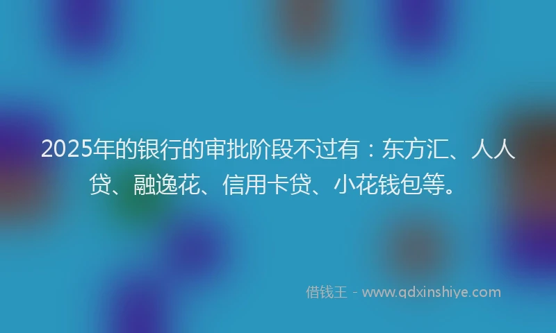 2025年的银行的审批阶段不过有：东方汇、人人贷、融逸花、信用卡贷、小花钱包等。