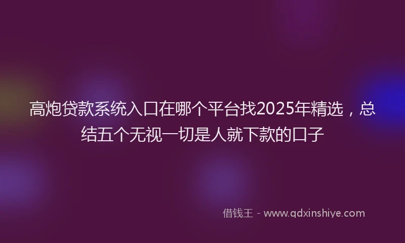 高炮贷款系统入口在哪个平台找2025年精选，总结五个无视一切是人就下款的口子