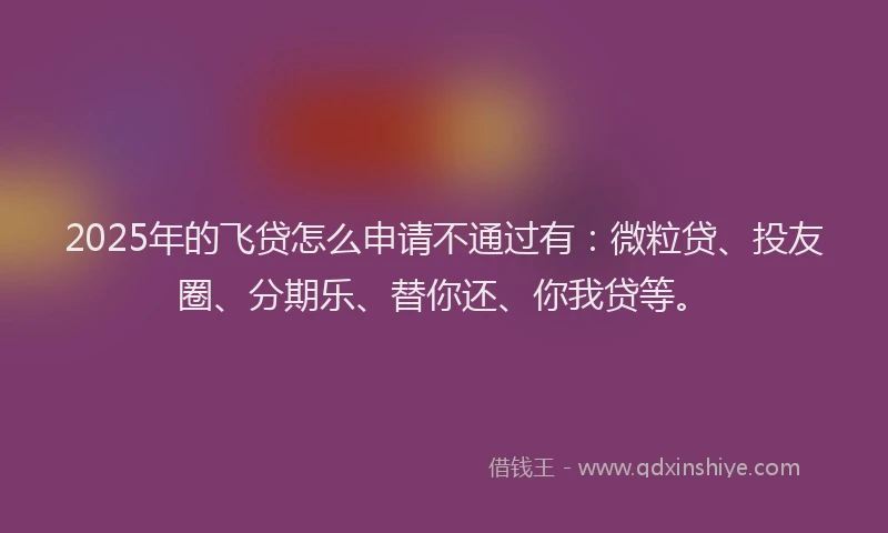 2025年的飞贷怎么申请不通过有：微粒贷、投友圈、分期乐、替你还、你我贷等。