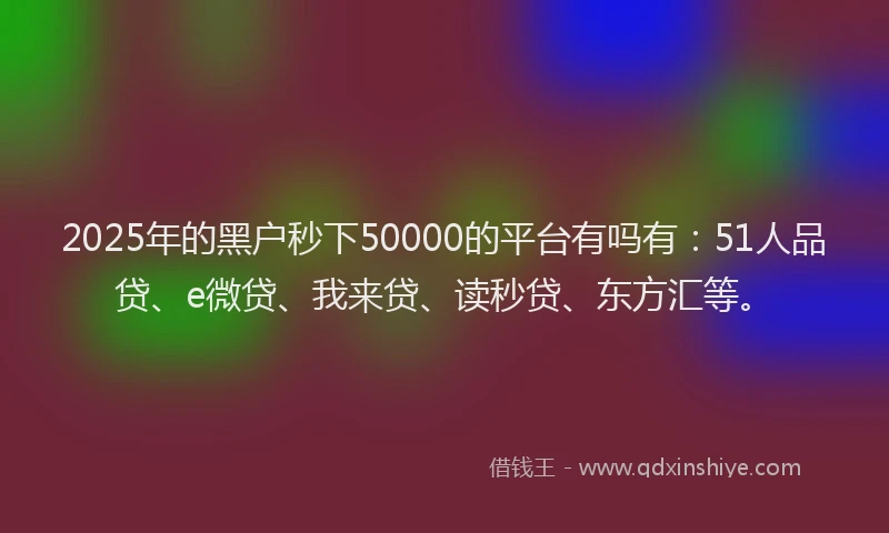 2025年的黑户秒下50000的平台有吗有：51人品贷、e微贷、我来贷、读秒贷、东方汇等。