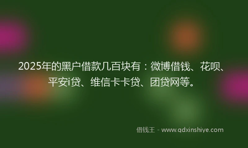 2025年的黑户借款几百块有：微博借钱、花呗、平安i贷、维信卡卡贷、团贷网等。