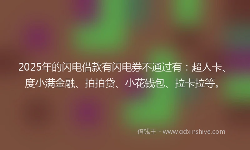 2025年的闪电借款有闪电券不通过有：超人卡、度小满金融、拍拍贷、小花钱包、拉卡拉等。