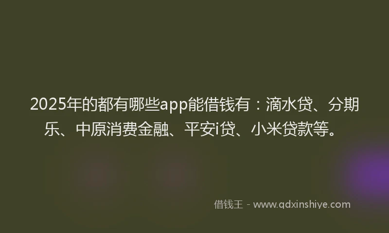 2025年的都有哪些app能借钱有：滴水贷、分期乐、中原消费金融、平安i贷、小米贷款等。