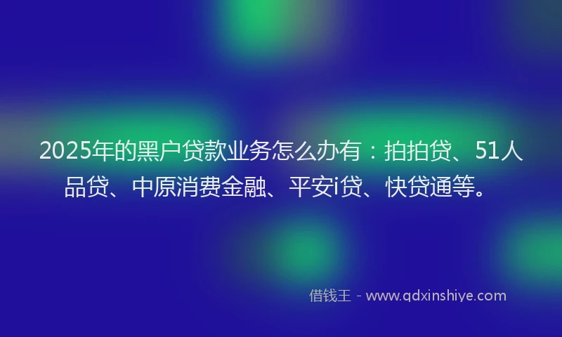 2025年的黑户贷款业务怎么办有：拍拍贷、51人品贷、中原消费金融、平安i贷、快贷通等。