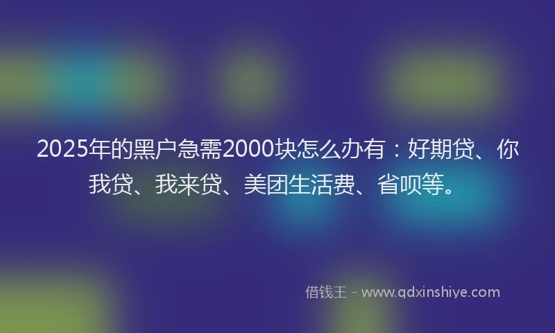 2025年的黑户急需2000块怎么办有：好期贷、你我贷、我来贷、美团生活费、省呗等。
