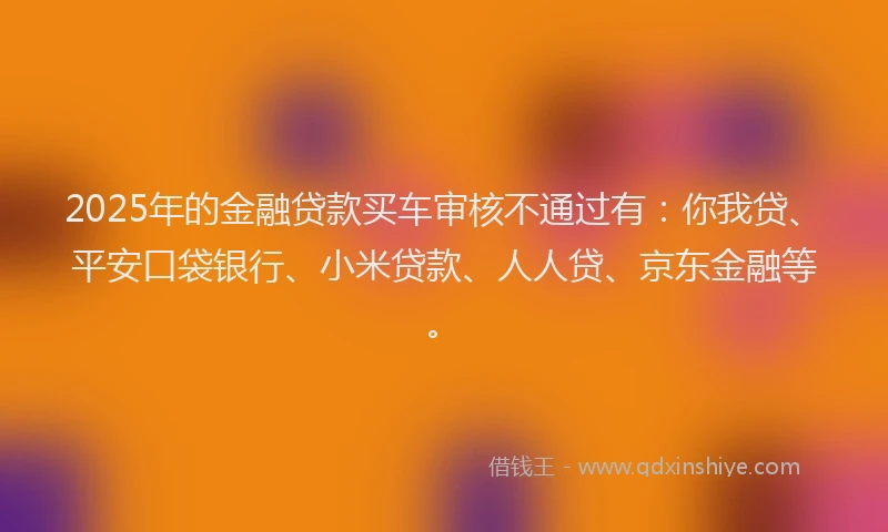 2025年的金融贷款买车审核不通过有：你我贷、平安口袋银行、小米贷款、人人贷、京东金融等。