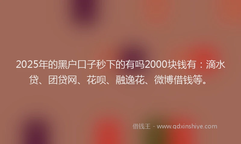 2025年的黑户口子秒下的有吗2000块钱有：滴水贷、团贷网、花呗、融逸花、微博借钱等。