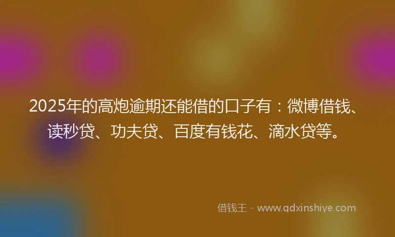 2025年的高炮逾期还能借的口子有：微博借钱、读秒贷、功夫贷、百度有钱花、滴水贷等。