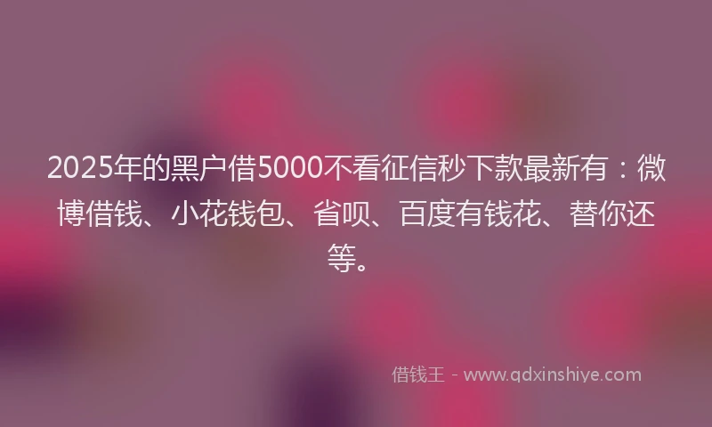 2025年的黑户借5000不看征信秒下款最新有：微博借钱、小花钱包、省呗、百度有钱花、替你还等。