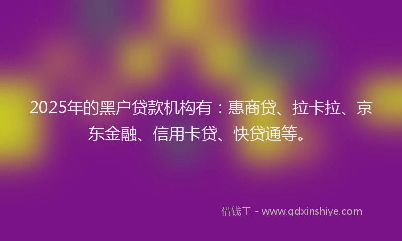 2025年的黑户贷款机构有：惠商贷、拉卡拉、京东金融、信用卡贷、快贷通等。