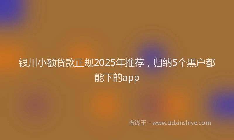 银川小额贷款正规2025年推荐，归纳5个黑户都能下的app