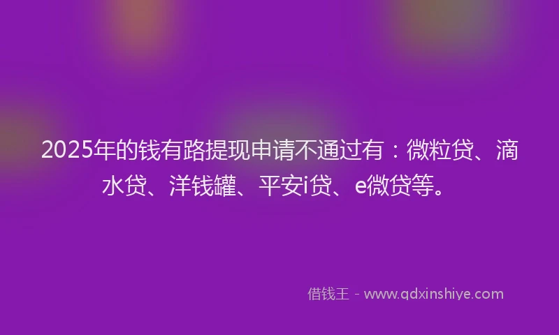 2025年的钱有路提现申请不通过有：微粒贷、滴水贷、洋钱罐、平安i贷、e微贷等。