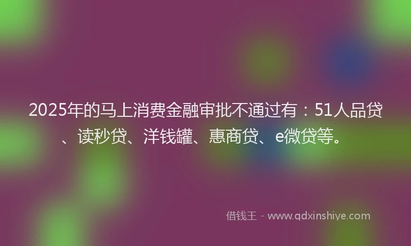2025年的马上消费金融审批不通过有：51人品贷、读秒贷、洋钱罐、惠商贷、e微贷等。