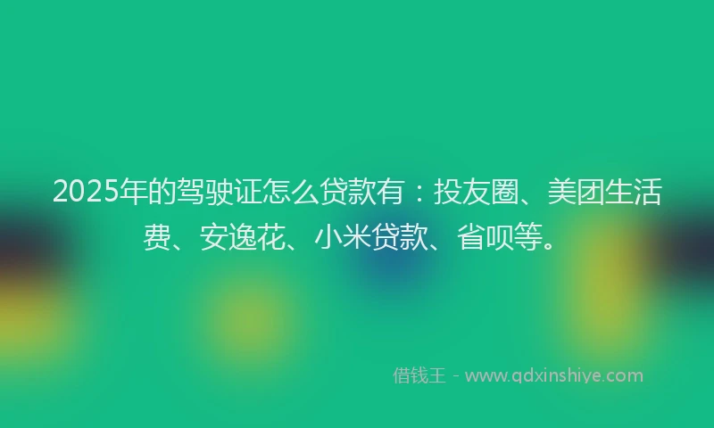 2025年的驾驶证怎么贷款有：投友圈、美团生活费、安逸花、小米贷款、省呗等。