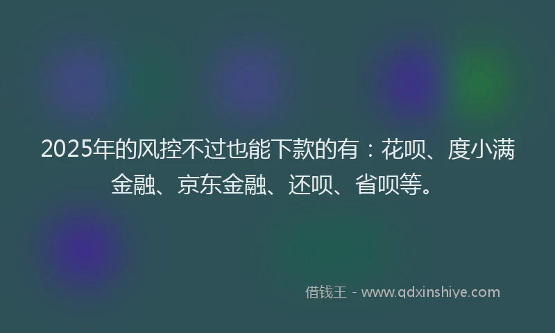 2025年的风控不过也能下款的有：花呗、度小满金融、京东金融、还呗、省呗等。