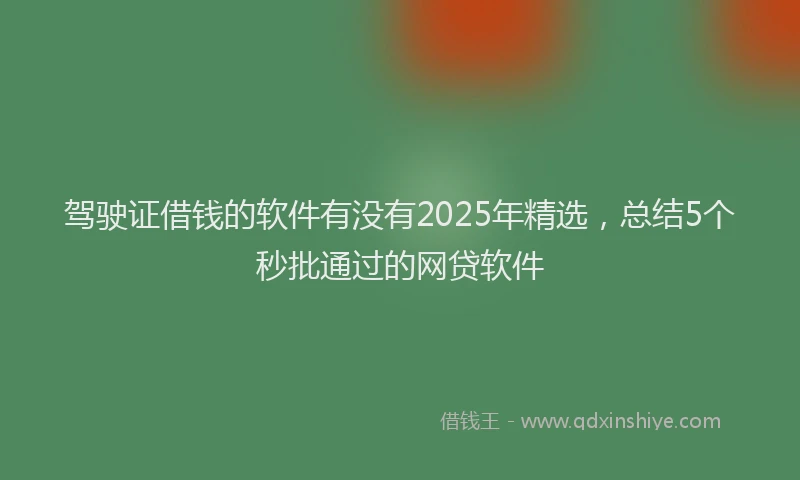 驾驶证借钱的软件有没有2025年精选，总结5个秒批通过的网贷软件