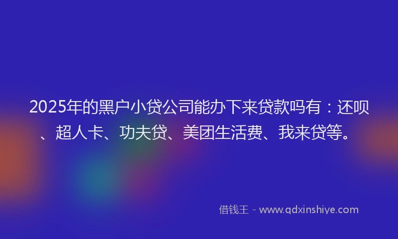2025年的黑户小贷公司能办下来贷款吗有：还呗、超人卡、功夫贷、美团生活费、我来贷等。