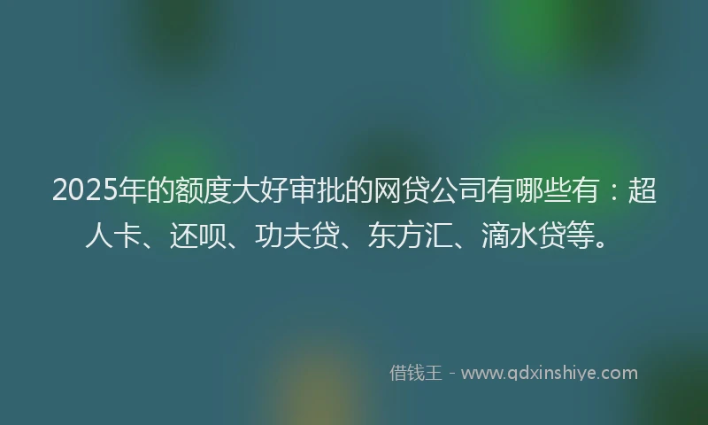 2025年的额度大好审批的网贷公司有哪些有：超人卡、还呗、功夫贷、东方汇、滴水贷等。