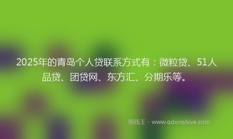 2025年的青岛个人贷联系方式有：微粒贷、51人品贷、团贷网、东方汇、分期乐等。