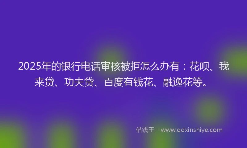 2025年的银行电话审核被拒怎么办有：花呗、我来贷、功夫贷、百度有钱花、融逸花等。