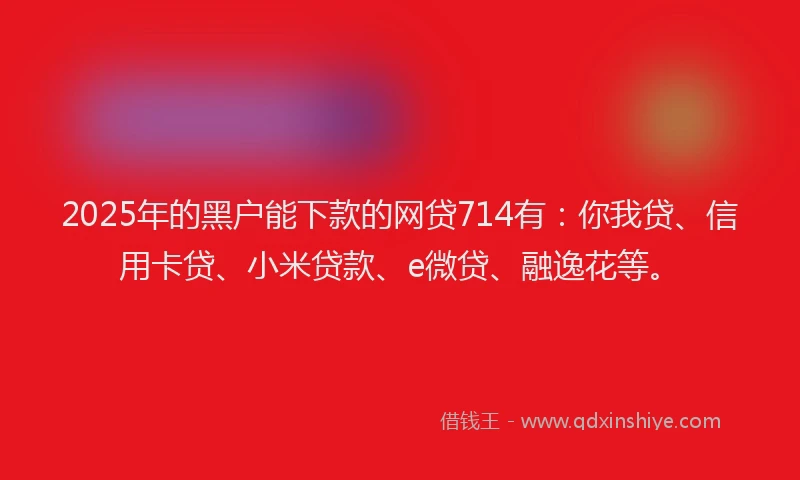 2025年的黑户能下款的网贷714有：你我贷、信用卡贷、小米贷款、e微贷、融逸花等。