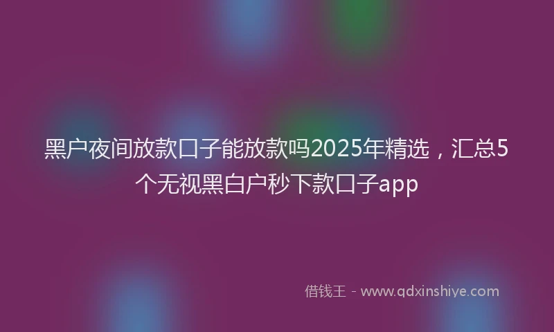 黑户夜间放款口子能放款吗2025年精选，汇总5个无视黑白户秒下款口子app