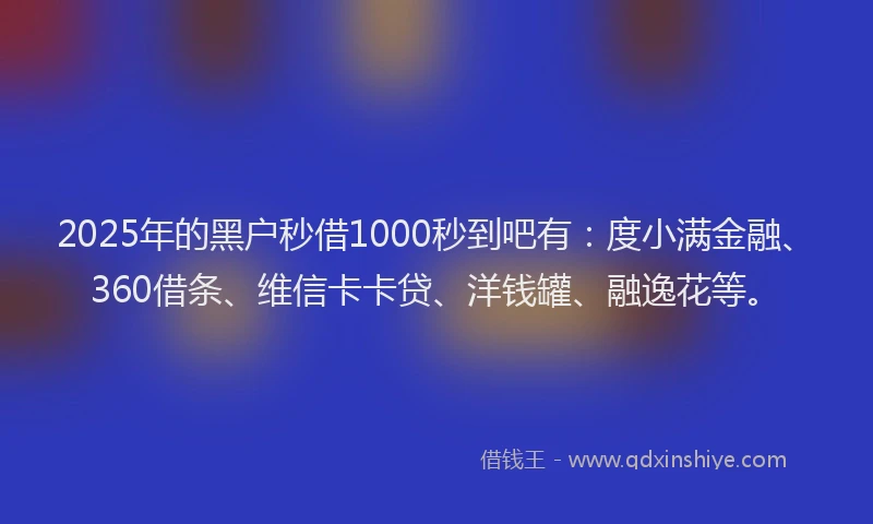 2025年的黑户秒借1000秒到吧有：度小满金融、360借条、维信卡卡贷、洋钱罐、融逸花等。