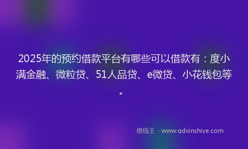 2025年的预约借款平台有哪些可以借款有：度小满金融、微粒贷、51人品贷、e微贷、小花钱包等。