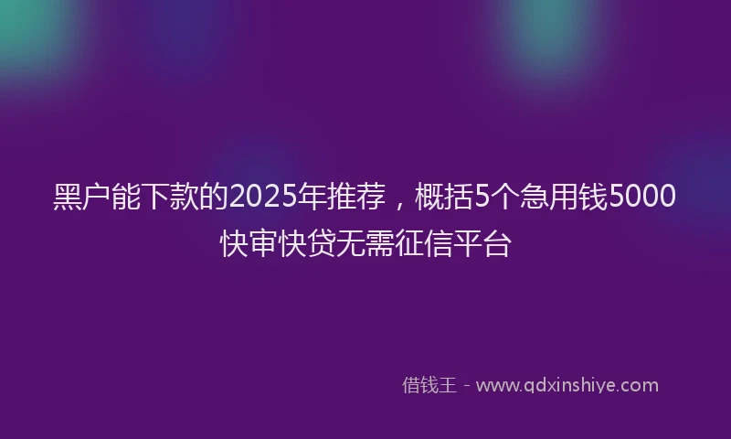 黑户能下款的2025年推荐，概括5个急用钱5000快审快贷无需征信平台