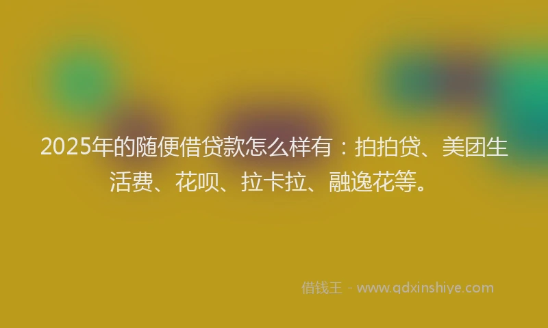 2025年的随便借贷款怎么样有：拍拍贷、美团生活费、花呗、拉卡拉、融逸花等。
