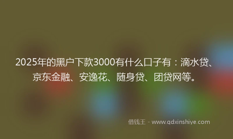 2025年的黑户下款3000有什么口子有：滴水贷、京东金融、安逸花、随身贷、团贷网等。
