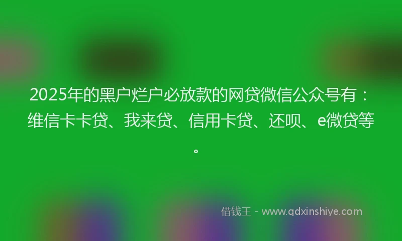 2025年的黑户烂户必放款的网贷微信公众号有：维信卡卡贷、我来贷、信用卡贷、还呗、e微贷等。