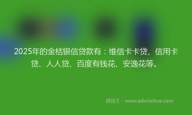 2025年的金桔银信贷款有：维信卡卡贷、信用卡贷、人人贷、百度有钱花、安逸花等。