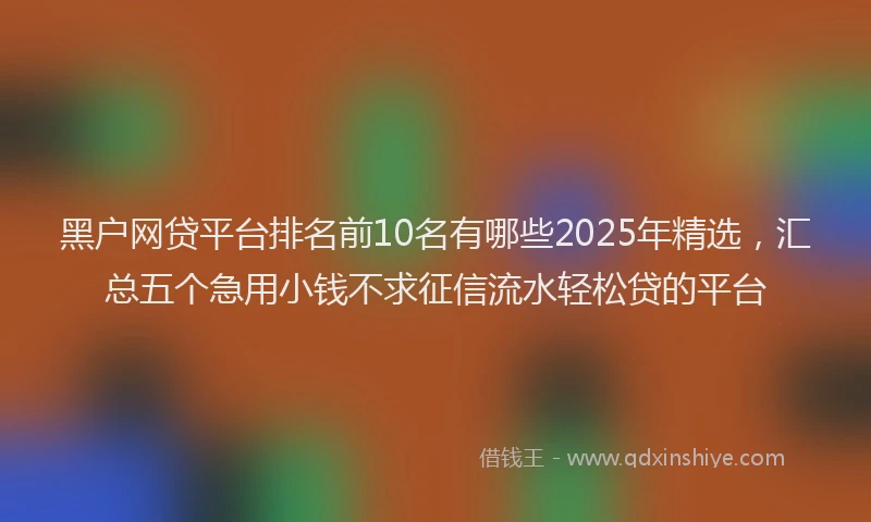黑户网贷平台排名前10名有哪些2025年精选，汇总五个急用小钱不求征信流水轻松贷的平台