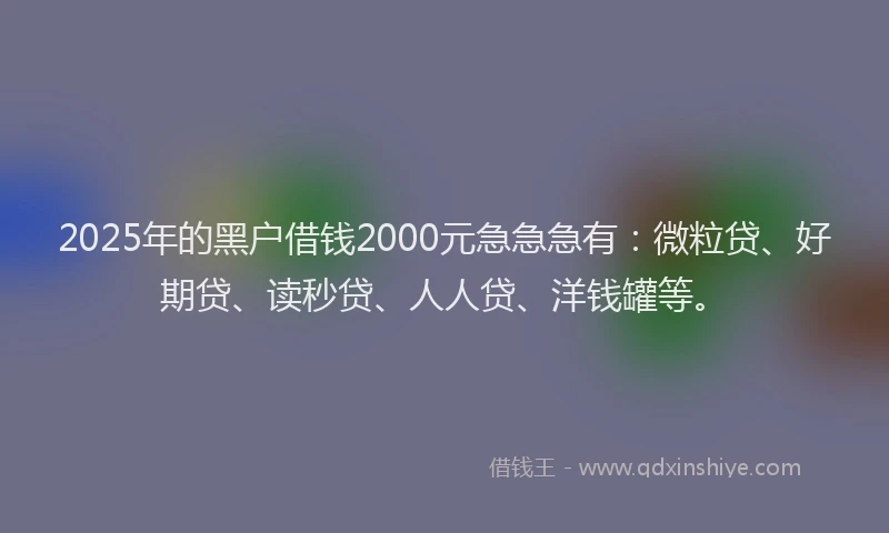 2025年的黑户借钱2000元急急急有：微粒贷、好期贷、读秒贷、人人贷、洋钱罐等。