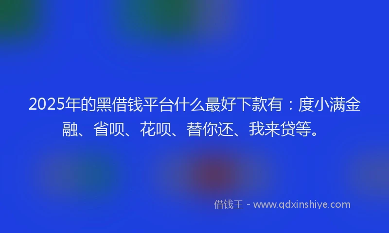 2025年的黑借钱平台什么最好下款有：度小满金融、省呗、花呗、替你还、我来贷等。