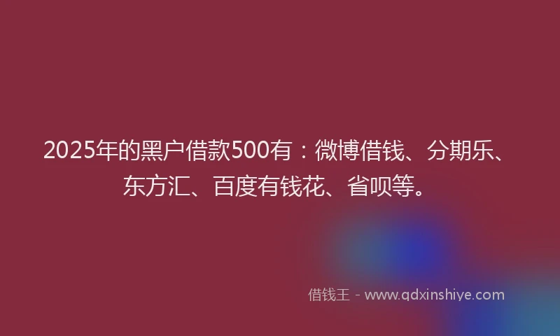 2025年的黑户借款500有：微博借钱、分期乐、东方汇、百度有钱花、省呗等。