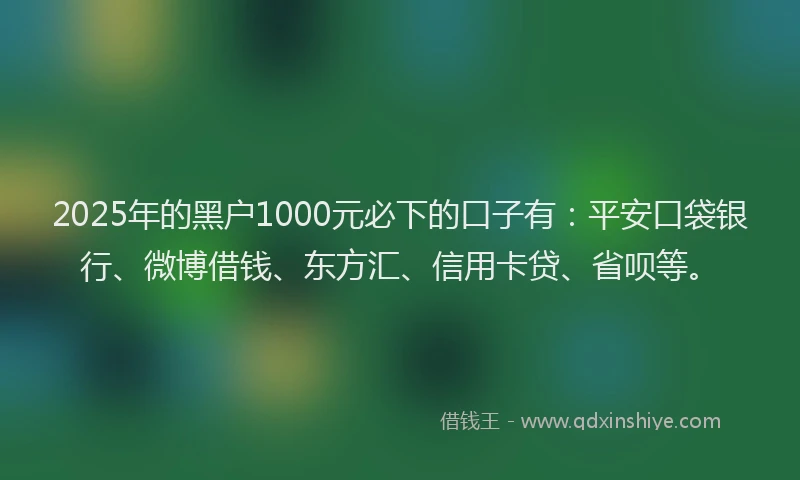 2025年的黑户1000元必下的口子有：平安口袋银行、微博借钱、东方汇、信用卡贷、省呗等。