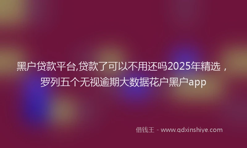 黑户贷款平台,贷款了可以不用还吗2025年精选，罗列五个无视逾期大数据花户黑户app