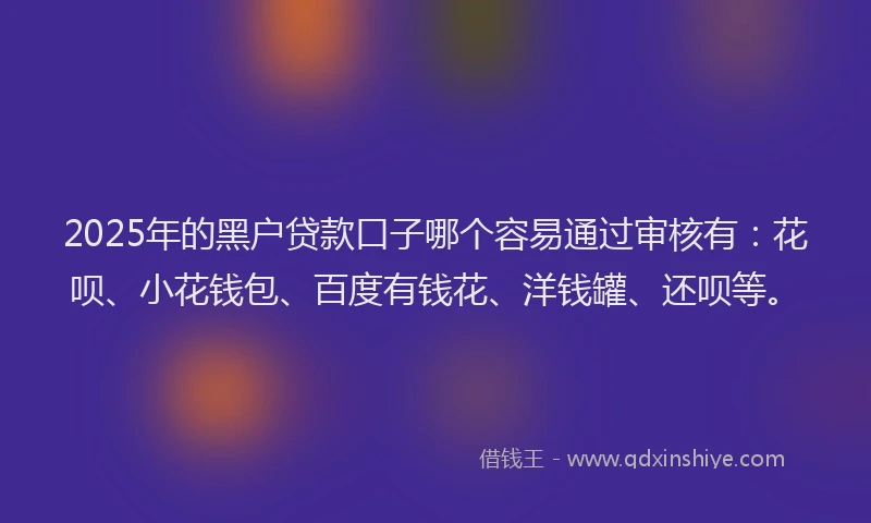 2025年的黑户贷款口子哪个容易通过审核有：花呗、小花钱包、百度有钱花、洋钱罐、还呗等。