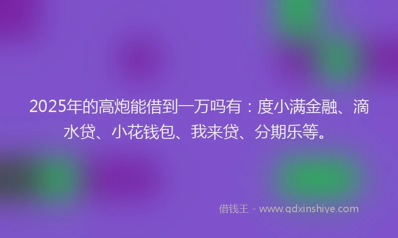 2025年的高炮能借到一万吗有：度小满金融、滴水贷、小花钱包、我来贷、分期乐等。