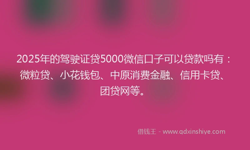 2025年的驾驶证贷5000微信口子可以贷款吗有：微粒贷、小花钱包、中原消费金融、信用卡贷、团贷网等。