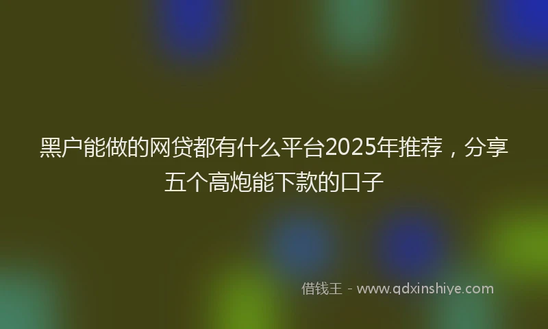 黑户能做的网贷都有什么平台2025年推荐，分享五个高炮能下款的口子