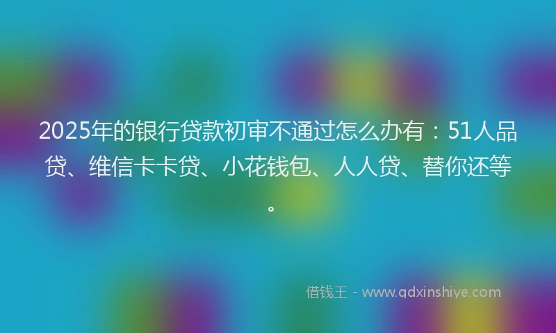2025年的银行贷款初审不通过怎么办有：51人品贷、维信卡卡贷、小花钱包、人人贷、替你还等。