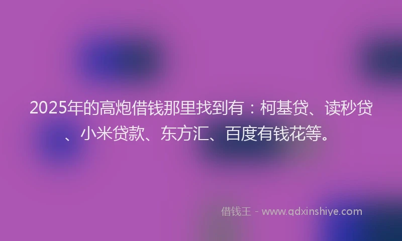 2025年的高炮借钱那里找到有：柯基贷、读秒贷、小米贷款、东方汇、百度有钱花等。