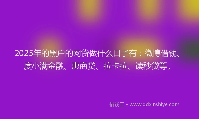 2025年的黑户的网贷做什么口子有：微博借钱、度小满金融、惠商贷、拉卡拉、读秒贷等。