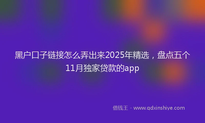 黑户口子链接怎么弄出来2025年精选，盘点五个11月独家贷款的app